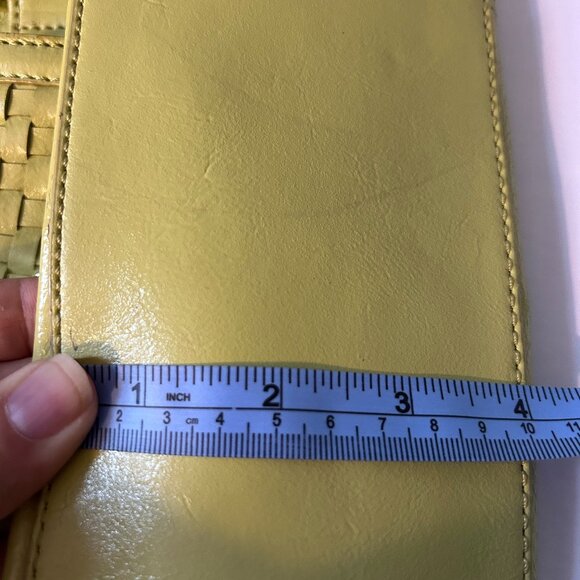 Elliott Lucca Citron Leather Satchel Bag Woven Accents Gold Hardware Zip/Toggles - Picture 10 of 12